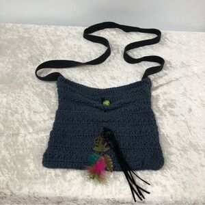 Handmade hobo purse crochet crossbody handbag navy shoulder bag